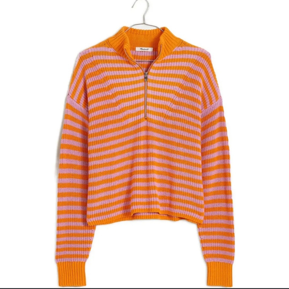 Madewell striped half zip sweater